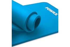 POWRX Tappetino fitness antiscivolo 190 x 60, 80, 100 cm - Ideale per Yoga, Pilates e Ginnastica - Extra morbido e spessore da 1,5 cm o 1 cm - Ecocompatibile con tracolla e sacca trasporto + Poster