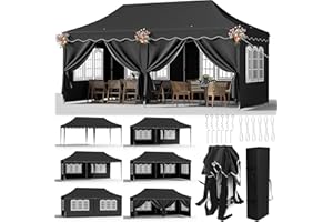 LIFERUN 3x6 Tonnelle de Jardin Exterieur, Tonnelle Pliante 3 x 6 Imperméable avec 6 Parois Latérales,Tente Hauteur Réglable,UV 50+,avec 12 Clous de Sol 6PCS Sacs de Sable, pour Fête/Festival/Camping, Noir