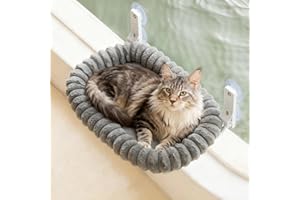 EDAGNY Hamaca grande para ventana para gatos, suave, con funda reversible extraíble, con estructura de acero estable, con 4 ventosas fuertes, soporta hasta 18 kg, color gris L