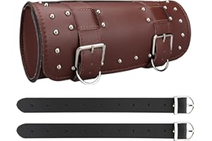 wiipara Motorcycle Tool Bag, Universal PU Leather Waterproof Motorcycle Fork Bag Saddlebag Handlebar Bag for Motorcycle Front Forks Sissy Bar Storage Bag with 2 Straps (Brown, Large)