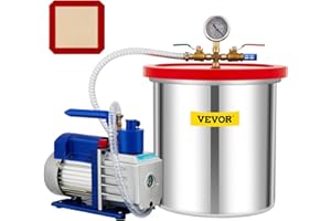 VEVOR Pompe à vide 141 L/min chambre à vide 19 L avec pompe rotative à un étage 5 CFM 1/3 HP kit d'outils à air CVC pour stabiliser le bois, dégazer les silicones, les époxy, les huiles essentielles