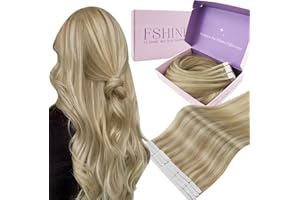 Fshine Extensiones Adhesivas Pelo Natural 20 Pulgadas 50CM Cabello Humano 50g Rubio Dorado Highlight Rubio Claro 20 Pcs Liso Remy Cabello Extensiones Color 16P22