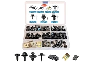 AUTUUCKEE 64 Pcs Car Screws and Nut Clip Kit, Metal U-type Fastener Clip, Car Body Undertray Screws, Car Plastic Mounting Set for Bumper Mounting Clips Door Trim(Plastic Storage)