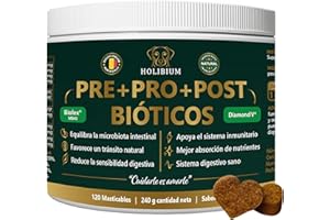 HOLIBIUM Probioticos Perros, 120 uds, Prebióticos, Postbióticos y Probióticos Naturales, Mejora Digestión, Diarrea y Heces Blandas, Suplemento Digestivo Canino para la Flora Intestinal, Sabor Pollo