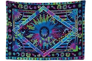 Ulticool - Wandteppich Dekoration Wohnung - Ethnisch Violett Blau Universum Sonne Mond - 200 x 150 cm groß - Wandtuch Wandbehänge - Accessoires für Schlafzimmer Wohnzimmer - Halloween Deko Gothic