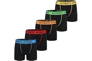 The Essentials Wardrobe Boys Boxers 5 Pack Trunks Underwear Black Grey Design Coloured Size 2-13 Years