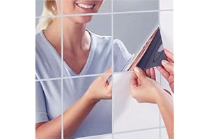 HKTOPCNE 9Pcs Miroir Autocollant Miroir Adhésif Décoratif Miroir Carrés Argenté Amovible Mosaïque Décorative 15cm x 15cm 3D Decal Mosaic Home Room Decoration DIY for Living Room Porch