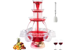Transparent 3-nivåers festfontän med borste, cocktailfontän med 5 återanvändbara koppar, LED-upplyst bas för juice och vin fö