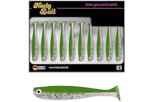 ‎NASTY BAIT Nasty Bait Gummifisch | 6,8 cm - 12,5 cm| Gummiköder| Kunstköder| Zanderköder, Hechtköder, Barschköder| UV aktive Modelle| flankende Aktion| 3D Augen|8 Farben | Aussparungen für Offsethaken