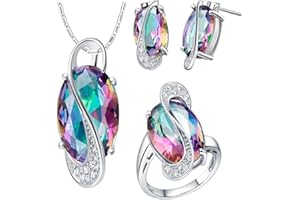 Uloveido Conjunto de joyería de Moda para Mujer Aniversario Boda Infinito Colgante Collar Pendientes y Anillo Conjunto de joyería T472