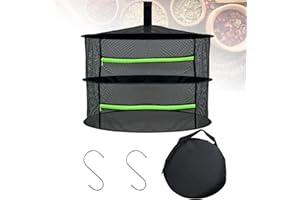 BEASAFY 2-Lagiges Trockennetz Kräuter Schwarz, Kräutertrockner Hängend Kräutertrockennetz mit 2 S-Förmigem Haken und Aufbewahrungsbeutel für Trocknen von Blumen, Samen, Kräuter, Fisch, Gemüse