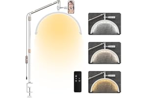 Lmaqfum Half Moon Light Desk Lamp for Lashes, 22 Inch Eyelash Extensions Dimmable LED Desk Light, Lash Light Nail Tech Lamp with Phone Holder for Tattoo Artists, Nail Tech, Esthetician, White