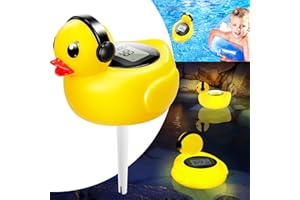 LanBlu Thermometre Piscine Flottante avec Lumière, Thermomètre de Piscine Solaire Facile à Lire la Nuit, Canard Thermometre pour Piscine Numérique avec Corde, Thermomètre Piscine pour Bassin Spa