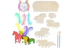 Matogle 30 Pcs Pferde Bastelset für Kinder Pferde Mädchen Geschenk Hufeisen Deko Holz Basteln Kindergeburtstag Gastgeschenke Kreatives Traumfänger Bastelset Pferde Geburtstagsdeko
