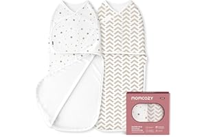 Momcozy Kocyk Do Swaddlowania Dla Noworodka, Cicha Zapinka, Dla Niemowląt 0-3 Miesiące, Niezbędny Dla Nowych Rodziców, Pakiet 2 Sztuki, Geometryczne gwiazdy