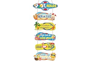 CHUNFUL 6 Pack Pool Rules Signs and Decor Outdoor, Wooden Beach Wall Hanging Decor, 4 x 11 Inch Summer Slippers Hanging Sign Flip Flop Outdoor Decorations for Swimming Pool Beach Coastal, Assemble by Yourself
