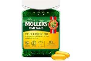 MÖLLER'S Möller’s ® | Capsules d’huile de foie de morue | Acides gras oméga 3 DHA & EPA, vitamines A, D et E, système immunitaire, fonction cardiaque, fonction cérébrale et vision | 160 capsules