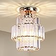Cainjiazh Mini Chandelier Crystal Chandeliers Lighting Flush Mount Ceiling Light Double-Layers Crystal Modern Chandelier Lighting Fixture for Bedroom Hallway Bar Kitchen Living Room(Gold)