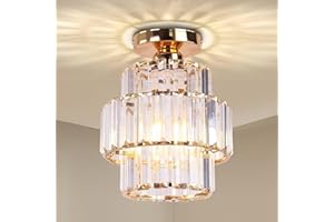 Cainjiazh Mini Chandelier Crystal Chandeliers Lighting Flush Mount Ceiling Light Double-Layers Crystal Modern Chandelier Lighting Fixture for Bedroom Hallway Bar Kitchen Living Room(Gold)