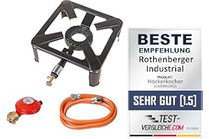 ‎ROTHENBERGER ROTHENBERGER Industrial Hockerkocher inkl. 1,5 m Propan-Gas-Schlauch & Propan-Konstantregler für Camping, Outdoor, nur für die Verwendung im Freien, für den Anschluss an Propangasflasche 1500001392