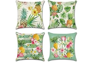 Artscope wasserdichte Kissenbezugen, 4 Stück Tropische Pflanzen und Ananas Kissenhülle Atmungsaktiv Kissen Fall für Outdoor Balkon Terrasse Patio Garten Bauernhaus Dekor 50 x 50cm