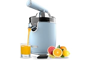Cecotec Presse-agrumes électrique Xqueeze RetroJuice 1000 Blue. Pour oranges et agrumes, 1000 W, filtre inox, 2 cônes amovibles, capacité 500 ml, compatible lave-vaisselle.