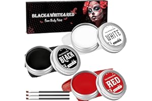 KENVORA Halloween Schminke Schwarz Weiß Rot - Halloween Make Up Theaterschminke Set, Kinderschminke Face Paint für Erwachsene & Kinder, Bodypainting Farben Faschingsschminke für SFX Makeup Karneval, 90g
