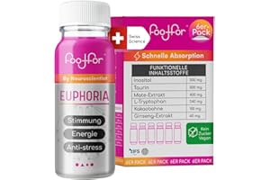 FOODFOR EUPHORIA Serotonin shot – Mit Inositol, Taurine, Mate-Extrakt, L-Tryptophan, Kakaobohnen & Ginseng – Zuckerfrei, Vegan, Schnell wirksam, Stimmungs- und Energie-Booster, 60ml | 6-Pack
