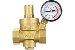 WMLBK Regolatore di pressione in ottone + manometro, valvola di sovrapressione regolabile, riduttore di pressione dell'acqua con strumenti di regolazione (DN20 3/4")