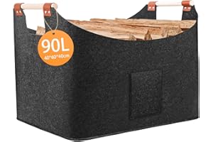 DACHIY Faltbarer Holzkorb Filztasche 40 x 40 x 60 cm 96L, Korb Aus Brennholz Mit Griff, Extra Dicker Filzkorb, Er Kann Auch Als Aufbewahrungskorb Für Einkäufe Und Zeitungen Verwendet Werden (Dunkelgrau)