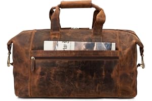 LEABAGS Leather Weekender for Men and Women, Genuine Leather Premium Travel Bag, 41 L Sports Bag, Duffle Travel Gym Bag, Sports Bag, Training Bag, Aeroplane Bag, Large, Vintage Reddish Brown,