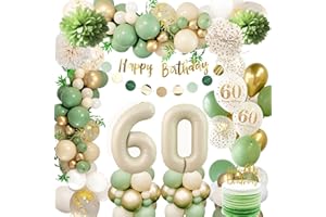 AUEZONA Globos 60 Cumpleaños Verdes,60 Años Decoracion Cumpleaños,Decoracion Fiesta 60 Cumpleaños,Pancarta de Feliz Cumpleaños,Decoraciones Verdes Oro Fiesta de 60 Cumpleaños para Hombres y Mujeres