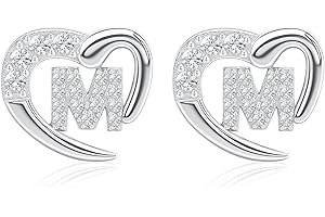Astellea Dainty S925 Silver Earrings for Women Girls, Heart Initial Stud Earrings Cubic Zirconia Letter Jewellery Gifts for Friend Mum Daughter Birthday Christmas