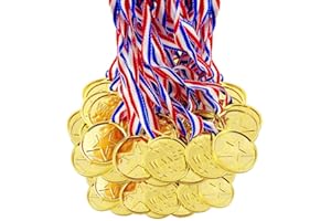 BJ-SHOP Medallas Ninos,Medallas Deportivas Premios plasticos de Oro para los ninos Fiesta Deportiva del Dia Recompensa tematica olimpica(6 Pcs)