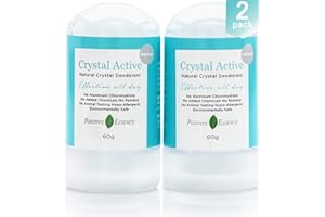 POSITIVE ESSENCE Crystal Deodorant Stone, Crystal Active, 100% Natural, Long Lasting, Single Ingredient, No Aluminum Chlorohydrate or Chemicals, Unscented/Odorless, Thai Crystal Stone, Men and Women, 60g (2 pack)