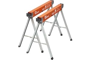 Bora Workhorse Saw Horses 2 Pack Folding Heavy Duty Legs, Metal Saw Horse with 2x4 Bracket Professional Saw Horse for Woodworking Carpenters Contractors PM-3350T