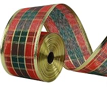 Ruban Cadeau De Noël à Carreaux Rouge Et Vert – 40 Mm X 22 M – Parfait Pour Emballer Et Décorer