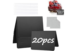 CECOMBINE 20er Set Kreidetafel Klein, 10 x 7.5 cm Kreidetafel zum Beschriften mit 4 Weißer Stift & 2 Mikrofaser Tuch, Abwischbare Mini Kreidetafeln für Buffet Preisschilder, Namensschild Aufsteller, Bäckerei