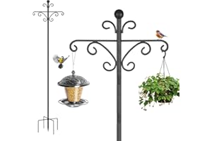 SEGNAYEN Bird Feeders Hanging Station, 196cm Bird Feeder Poles, Feeding Station Stand for Garden, Heavy Duty Metal Double Shepherds Hooks Crooks for Solar Lights,Baskets, 1 Pack