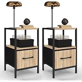 IDMarket - Set of 2 Utah Bedside Tables 1 Drawer and 1 Niche Lacquer Effect