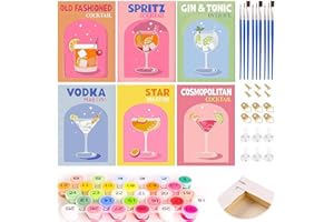 RICKMASK Dipingere con i numeri adulti: Cocktail Paint by Numbers Dipingere con numeri, con cornice, paesaggio fai da te con pennelli e colori acrilici per principianti, decorazione domestica, 6PCS (A)