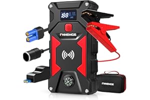 FNNEMGE Aide au démarrage Powerbank 2500 A 24800 mAh (toutes les essence et diesel jusqu'à 8,0 l) - Booster de mise à niveau de batterie de voiture, avec batterie de charge sans fil de 10 W et câble