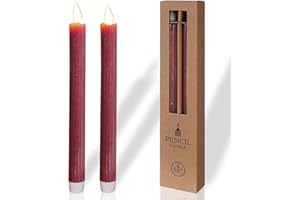 COMFORDER Velas LED Efecto Llama Parpadeante (Set de 2), Velas LED de Cera Auténtica, Velas Eléctricas con Temporizador, Velas con Pilas (Rojo Burdeos)
