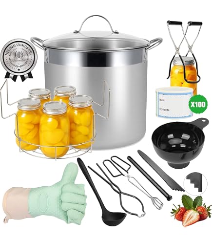 Complete Canning Supplies Kit - 11-Piece Stainless Steel Canning Set With Rack, Tools & Labels