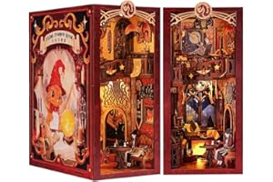 Fsolis DIY Book Nook,Casa delle Bambole con Copertura Antipolvere,3D Puzzle in Legno,Decorazione per Casa e Libri,Miniatura Diorama Book Nook Kit con Luce LED