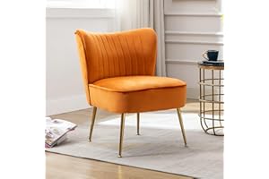 WAHSON OFFICE CHAIRS Wahson aksamitne krzesło akcentujące okazjonalne krzesło do wanny z metalowymi nogami, tapicerowane krzesło boczne z oparciem skrzydłowym, krzesło koktajlowe bez podłokietników, do sypialni, salonu i biura, pomarańczowe