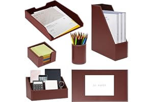 XNONE Bürobedarf/Schreibtisch-Organizer, PU-Leder, 6-teilig, inkl. Schreibblock, Papierablage, Zeitschriftenhalter, Stiftebecher, Briefsortierer, geeignet für Selbstgebrauch und Geschenk (braun)