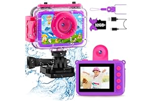 GKTZ Cadeaux pour Les Filles 3-14, Appareil Photo Enfant Étanche-HD 1080P Caméra Enfants rotative, Caméra d'action Numérique avec Carte SD de 32 Go, Jouets et Cadeau de Noël pour Les Enfant-Violet