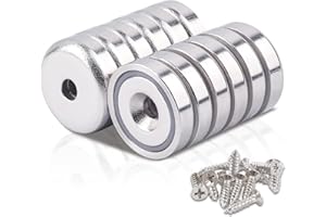 Swihorab 12 Pcs 20mm Neodymium Round Magnets with Holes, 35LBS Strong, Silver, Kitchen Cabinet Magnets