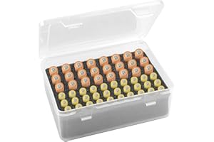 PETGLIMMER Battery Organiser Custodia, Scatola Organizzatrice Resistente All'acqua per 54 Batterie AA e AAA, Conservazione Sicura, Plastic Storage Battery Box, Trasparente Custodia Portatile per Batteria